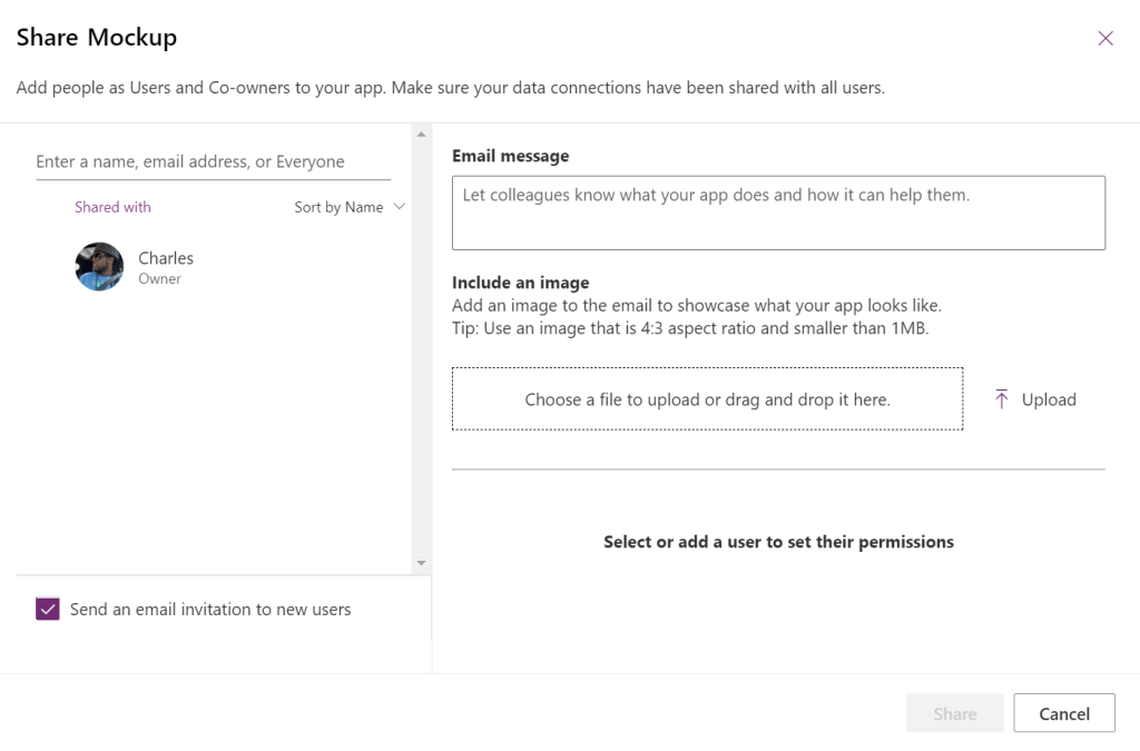 Figure 2 - Power Apps option to "Share" business app.