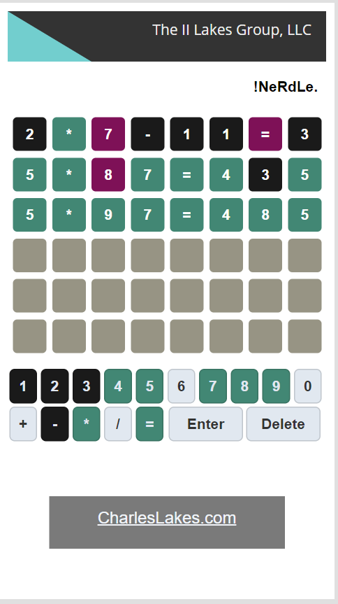 Figure 2 - Canvas app rebuild of Nerdle. 