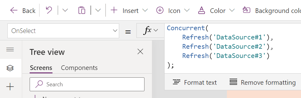 Figure 2 - Power Apps canvas app. Update OnSelect property of icon.