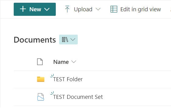 Figure 5 - SharePoint Online library with test folder and test document set.