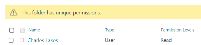 Figure 2 - SharePoint library with broken permissions on folder.