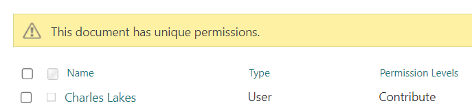 Figure 3 - SharePoint folder with broken permissions on document.