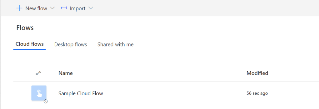 Figure 2 - Power Automate cloud flow in a disabled state.