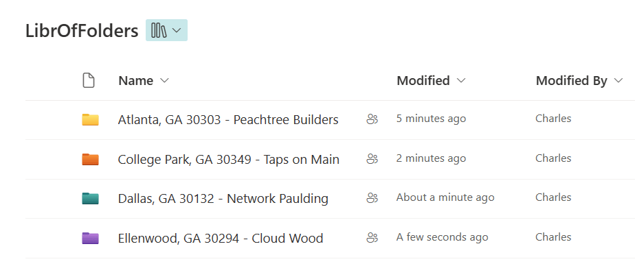Figure 1 - SharePoint Online document library with root folders with long names.