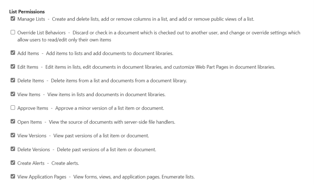 Figure 5 - SharePoint Online Edit permission level.