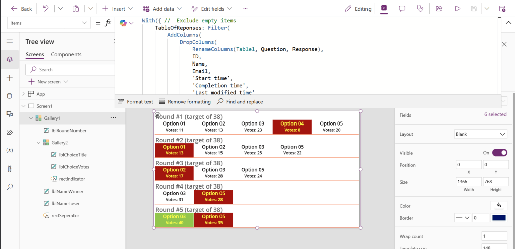 Figure 3 - Power Apps canvas app Items data source for Gallery1.