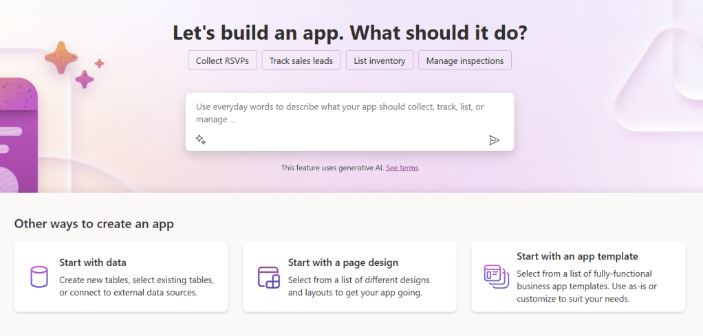 Figure 1 - Microsoft Copilot for Power Apps.