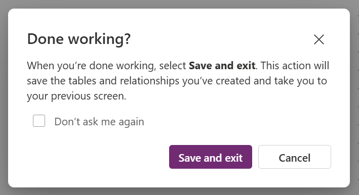 Figure 16 - Microsoft Dataverse confirmation prompt.