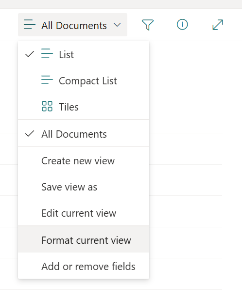 Figure 2 - SharePoint Online library view options.
