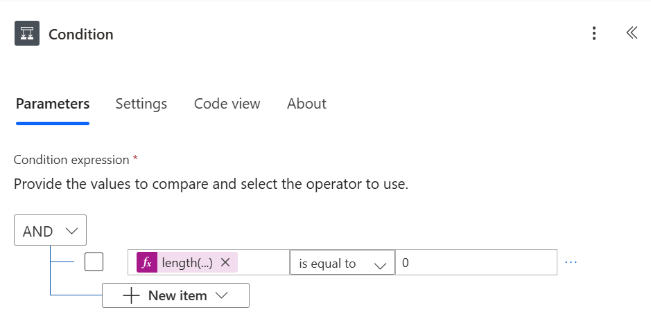 Figure 5 - Power Automate cloud flow Condition block comparing length() of Get items array to 0.