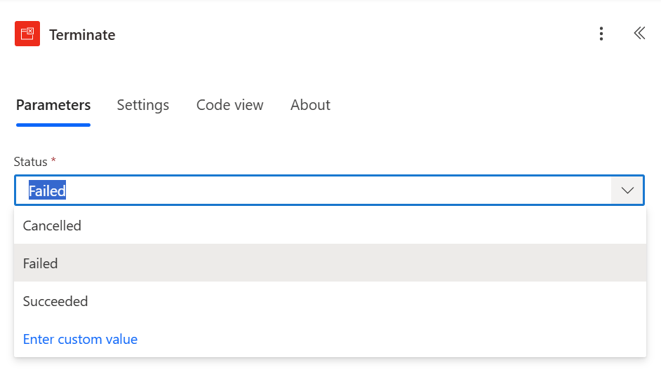 Figure 2 - Power Automate cloud flow Terminate action.