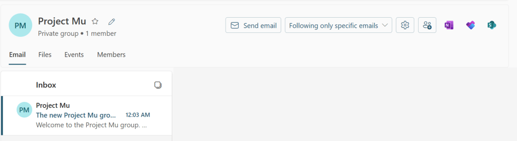 Figure 5 - Outlook settings for email-enabled Microsoft 365 group.
