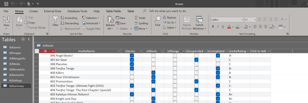 Figure 2 - Microsoft Access table with legacy media information.