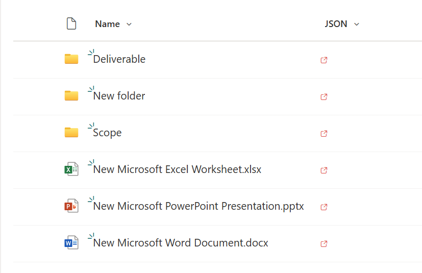 Figure 1 - SharePoint Online library with a clickable icon via JSON formatted column.