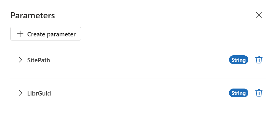 Figure 3 - Azure Logic Apps flow parameters.
