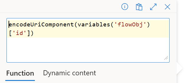 Figure 4 - Azure Logic Apps encodedUriComponent() expression for flow id.