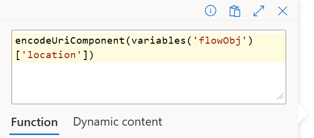 Figure 5 - Azure Logic Apps encodedUriComponent() expression for flow location.