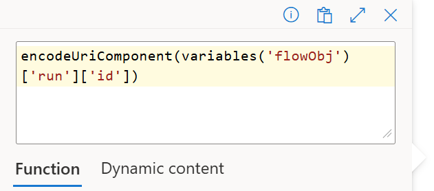 Figure 6 - Azure Logic Apps encodedUriComponent() expression for flow run id.