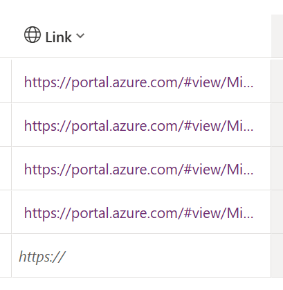 Figure 1 - Microsoft Dataverse Link column with Azure Logic App flow run links.