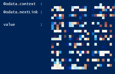 Figure 2 - PowerShell output of API response. Includes nextLink as a key-value property.