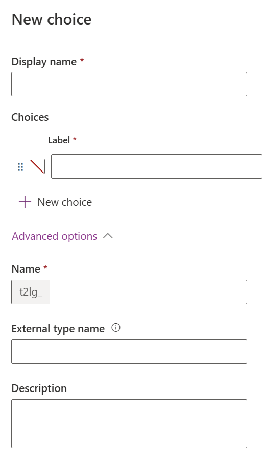 Figure 2 - Create a New choice for Microsoft Dataverse. 