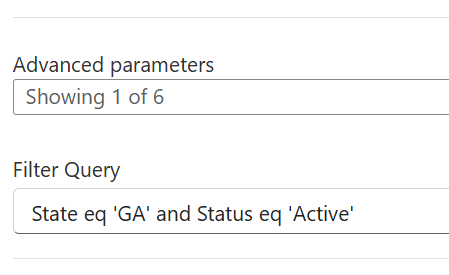 Figure 4 - Power Automate cloud flow Filter Query. The 'State' column is filtered on, then the 'Status' column.