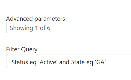 Figure 5 - Power Automate cloud flow Filter Query. The 'Status' column is filtered on, then the 'State' column.